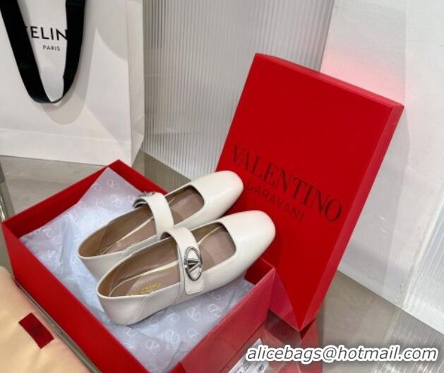 Best Price Valentino VLogo Mary Janes Ballerinas Flat in Lambskin White 0227003