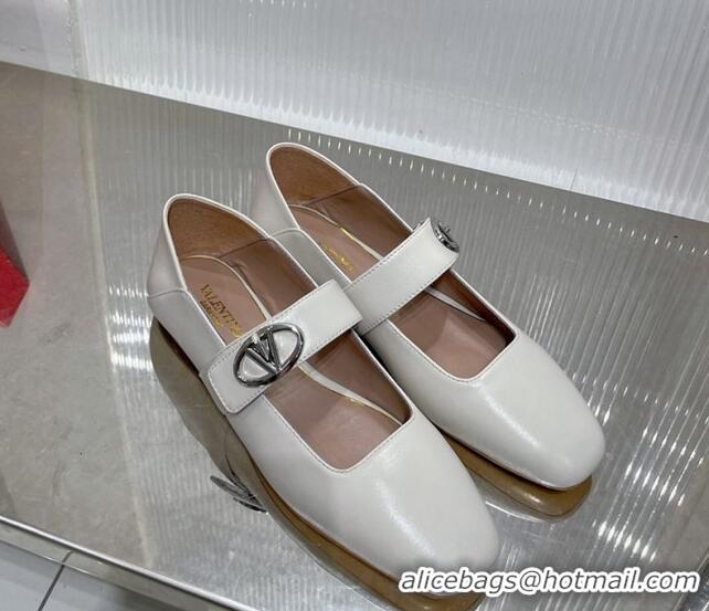 Best Price Valentino VLogo Mary Janes Ballerinas Flat in Lambskin White 0227003