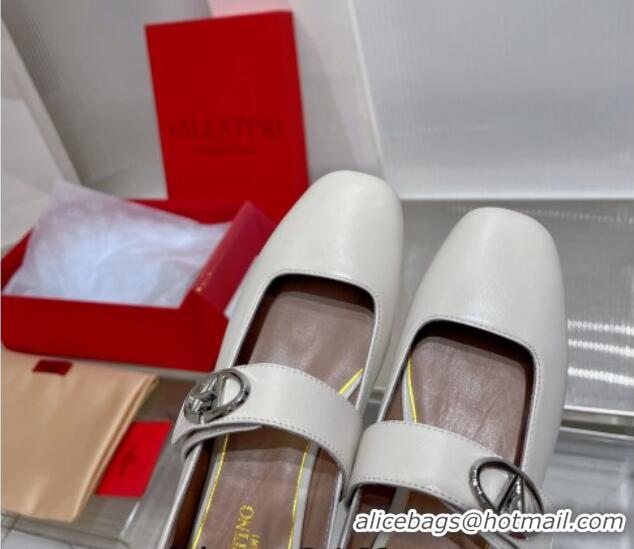 Best Price Valentino VLogo Mary Janes Ballerinas Flat in Lambskin White 0227003