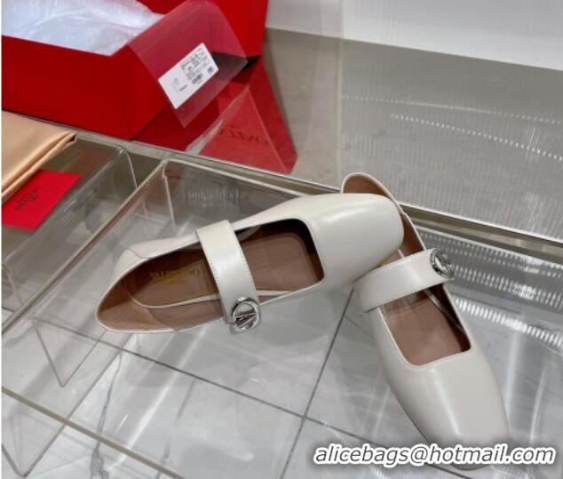 Best Price Valentino VLogo Mary Janes Ballerinas Flat in Lambskin White 0227003