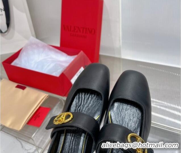 Best Product Valentino VLogo Mary Janes Ballerinas Flat in Lambskin Black 0227004