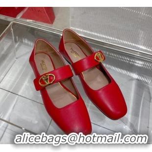 Buy Luxury Valentino VLogo Mary Janes Ballerinas Flat in Lambskin Red 0227006