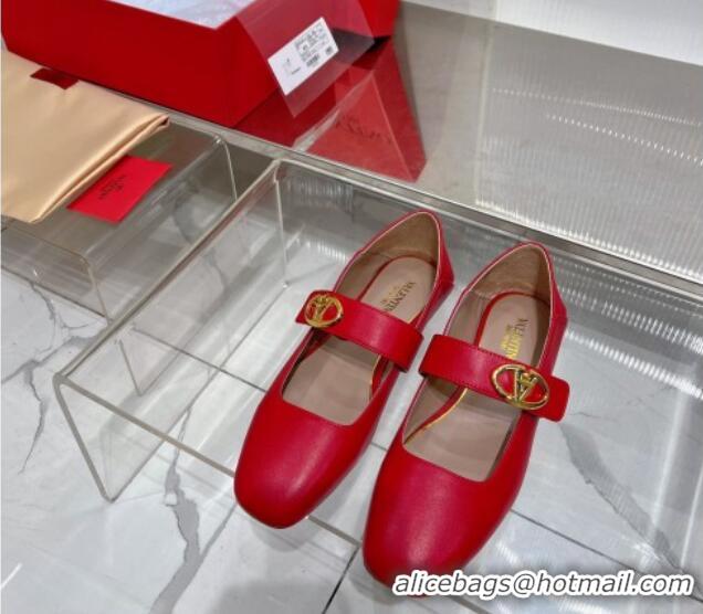 Buy Luxury Valentino VLogo Mary Janes Ballerinas Flat in Lambskin Red 0227006