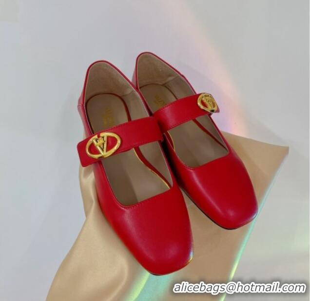 Buy Luxury Valentino VLogo Mary Janes Ballerinas Flat in Lambskin Red 0227006