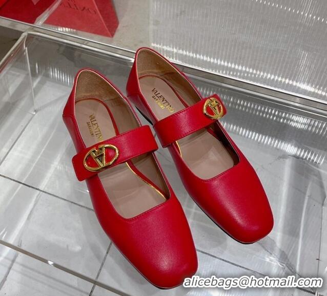 Buy Luxury Valentino VLogo Mary Janes Ballerinas Flat in Lambskin Red 0227006