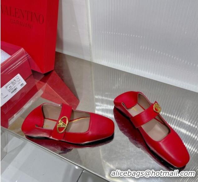 Buy Luxury Valentino VLogo Mary Janes Ballerinas Flat in Lambskin Red 0227006