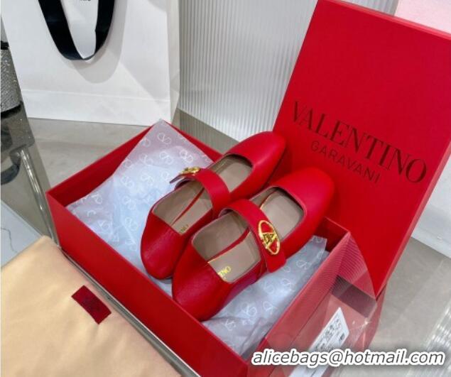 Buy Luxury Valentino VLogo Mary Janes Ballerinas Flat in Lambskin Red 0227006