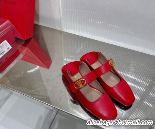 Buy Luxury Valentino VLogo Mary Janes Ballerinas Flat in Lambskin Red 0227006