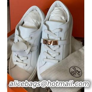 Grade Design Hermes Day Sneaker In Calfskin With Functional HE1450 White/Rose Gold