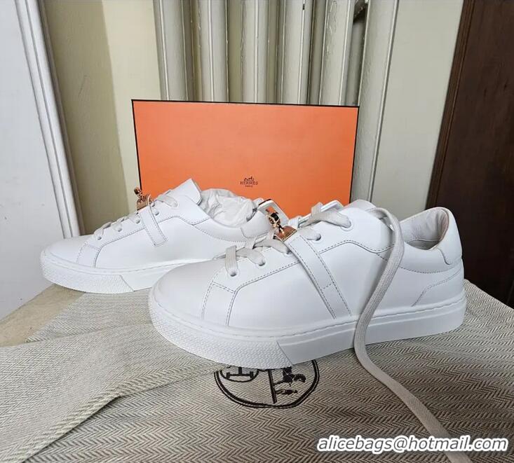 Grade Design Hermes Day Sneaker In Calfskin With Functional HE1450 White/Rose Gold