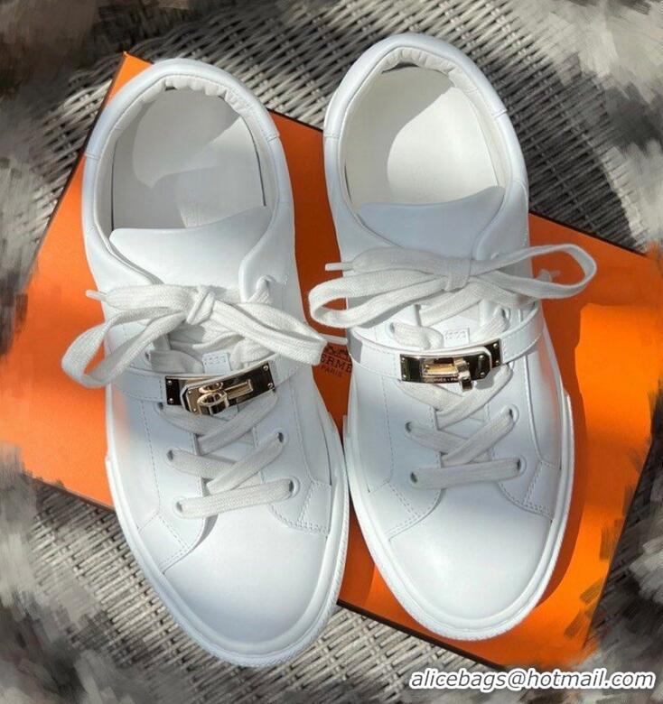 Grade Design Hermes Day Sneaker In Calfskin With Functional HE1450 White/Rose Gold