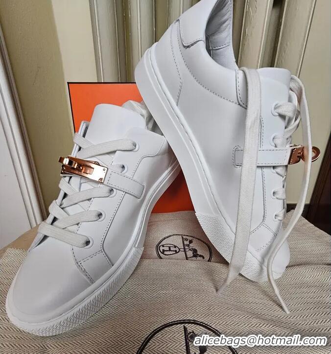 Grade Design Hermes Day Sneaker In Calfskin With Functional HE1450 White/Rose Gold