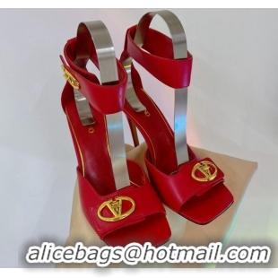 Classic Hot Valentino VLogo Heel Sandals 10cm Ankle Strap in Lambskin Red 0227007