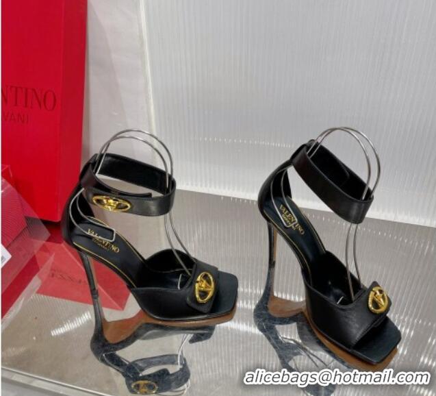 Low Price Valentino VLogo Heel Sandals 10cm Ankle Strap in Lambskin Black 0227008