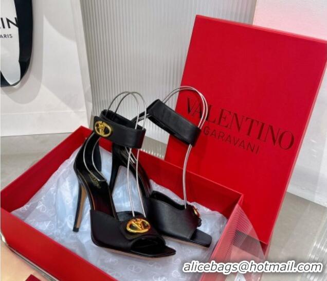 Low Price Valentino VLogo Heel Sandals 10cm Ankle Strap in Lambskin Black 0227008