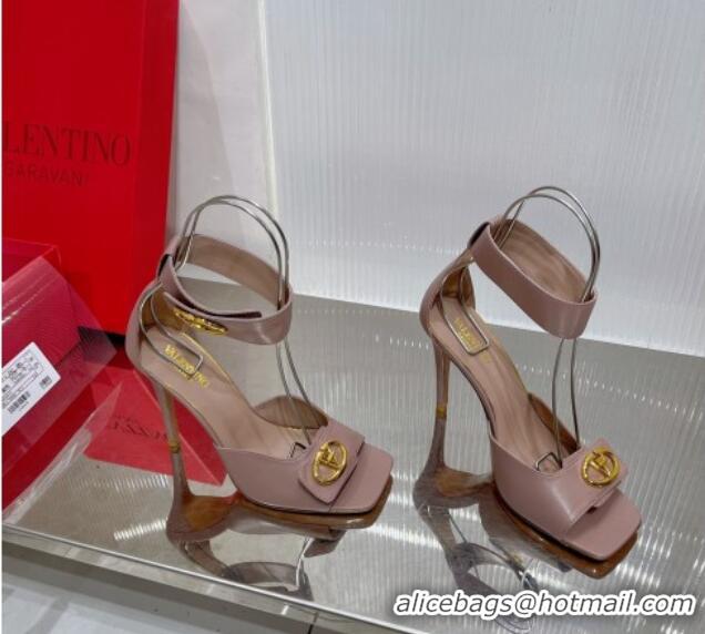 Pretty Style Valentino VLogo Heel Sandals 10cm Ankle Strap in Lambskin Nude 0227009