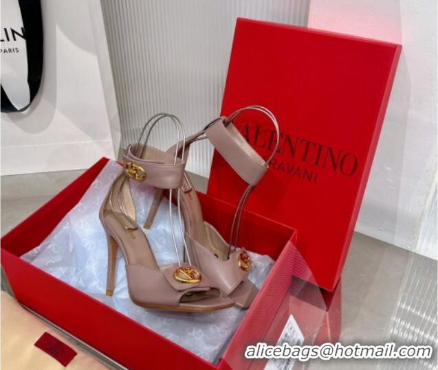 Pretty Style Valentino VLogo Heel Sandals 10cm Ankle Strap in Lambskin Nude 0227009