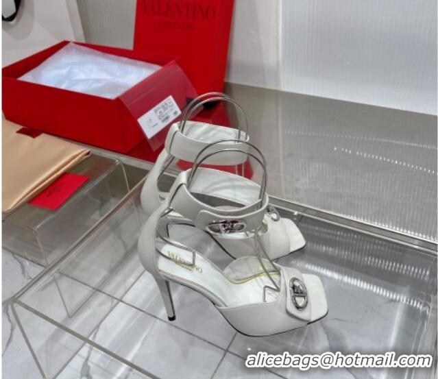 Top Design Valentino VLogo Heel Sandals 10cm Ankle Strap in Lambskin White 0227010