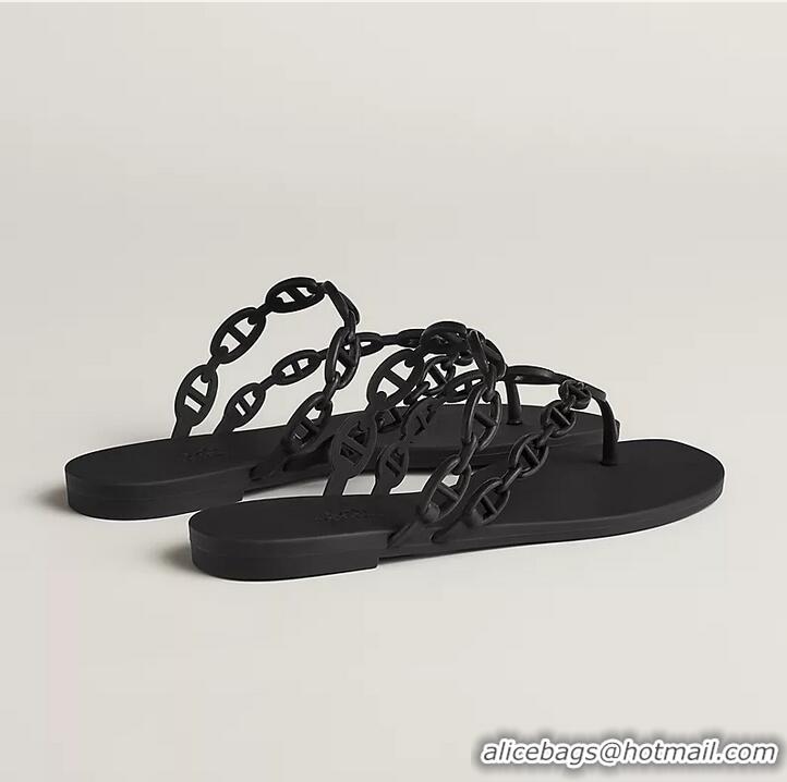 Promotional Hermes Island Sandal With Rubber Sole H3265 Black