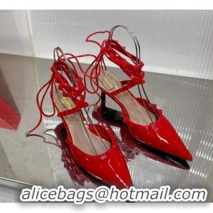 Perfect Valentino Rockstud Pumps 6cm with Wrap Strap and Lace-ups in Patent Leather Red 0227014