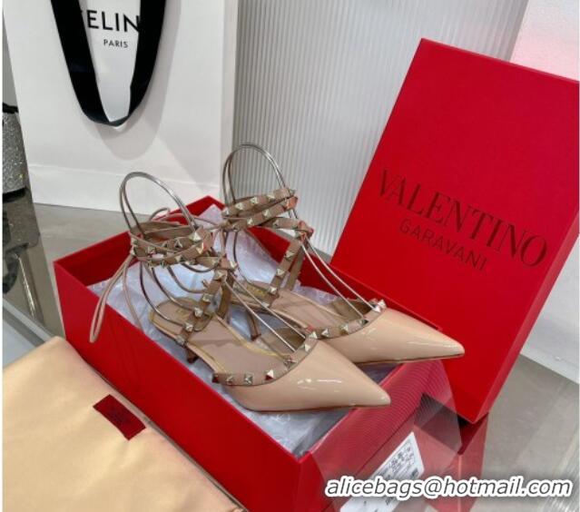 Best Product Valentino Rockstud Pumps 6cm with Wrap Strap and Lace-ups in Patent Leather Nude 0227016