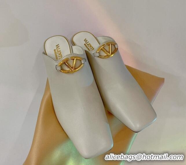 Grade Quality Valentino The Bold Edition VLogo Heel Mules 6.5cm in Lambskin White 0227017