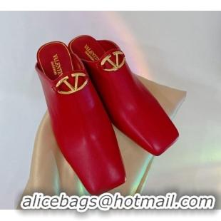 Low Price Valentino The Bold Edition VLogo Heel Mules 6.5cm in Lambskin Red 0227023