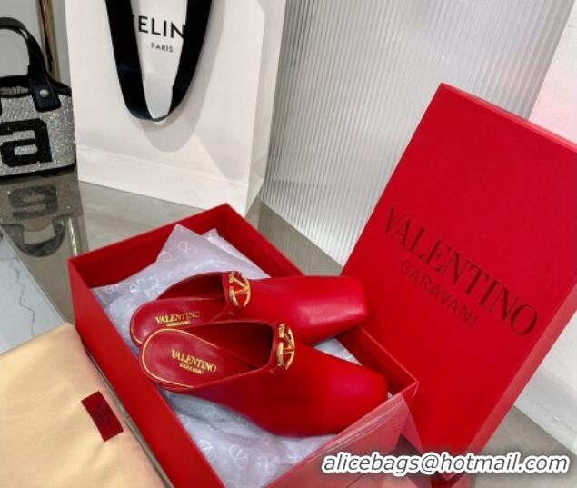 Low Price Valentino The Bold Edition VLogo Heel Mules 6.5cm in Lambskin Red 0227023