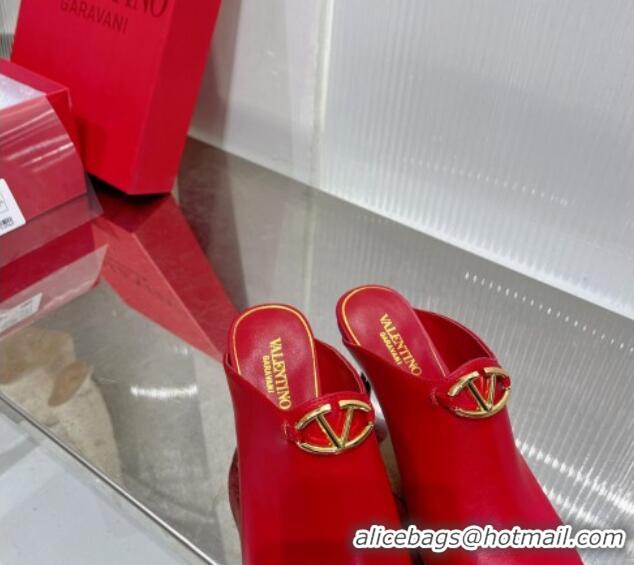 Low Price Valentino The Bold Edition VLogo Heel Mules 6.5cm in Lambskin Red 0227023