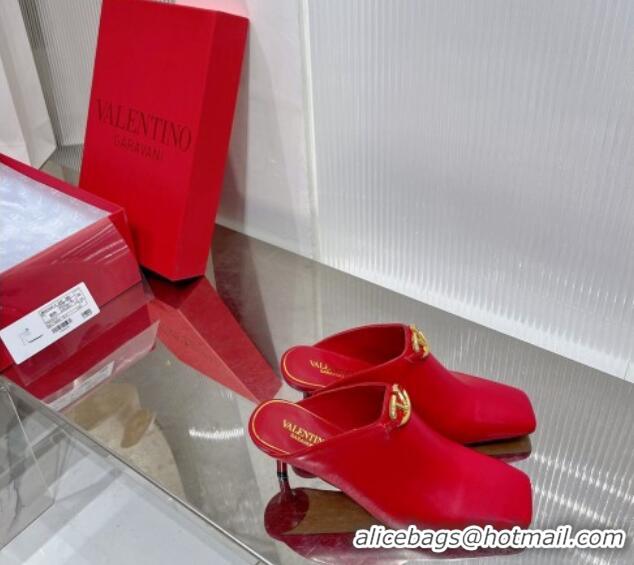 Low Price Valentino The Bold Edition VLogo Heel Mules 6.5cm in Lambskin Red 0227023