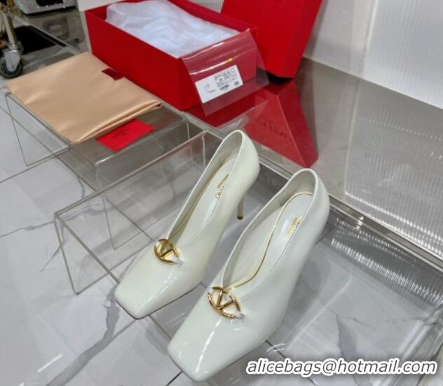 Cheap Price Valentino The Bold Edition VLogo Pumps 9.5cm in Patent Leather White 0227025