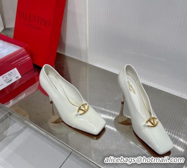 Cheap Price Valentino The Bold Edition VLogo Pumps 9.5cm in Patent Leather White 0227025