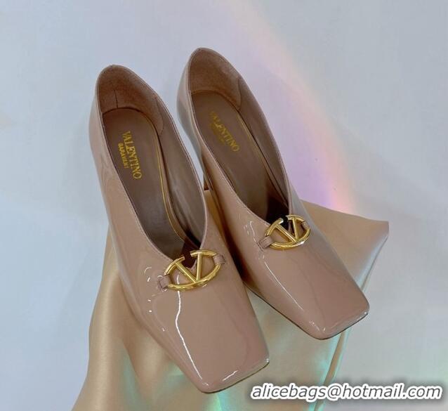 Popular Style Valentino The Bold Edition VLogo Pumps 9.5cm in Patent Leather Nude 0227027