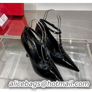 Grade Quality Valentino Roman Stud Pumps 10cm with Ankle Strap in Patent Leather Black 0227035