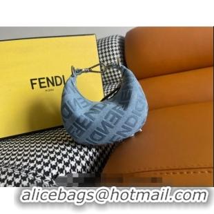 Buy Cheap Fendi Nano Fendigraphy Hobo Bag Charm in F8100 Light Blue Denim 2023