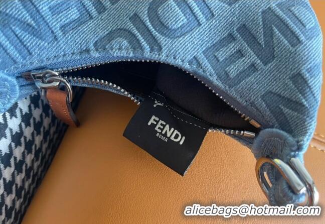 Buy Cheap Fendi Nano Fendigraphy Hobo Bag Charm in F8100 Light Blue Denim 2023