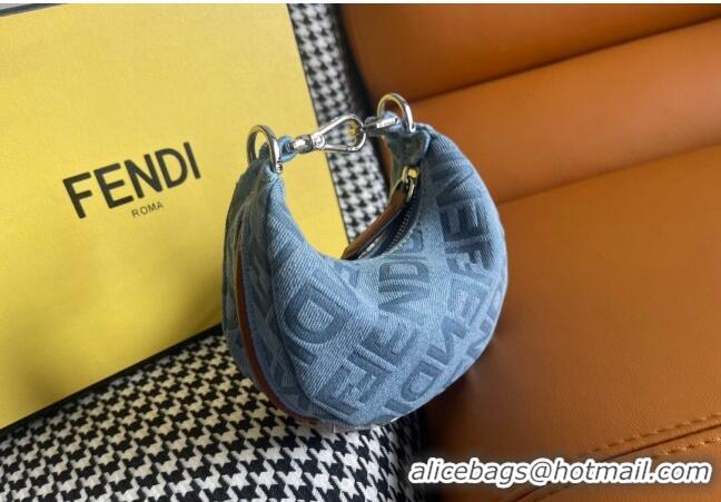 Buy Cheap Fendi Nano Fendigraphy Hobo Bag Charm in F8100 Light Blue Denim 2023