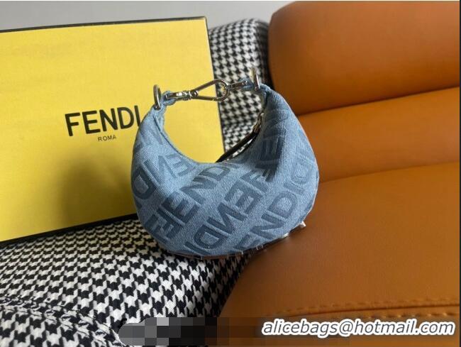 Buy Cheap Fendi Nano Fendigraphy Hobo Bag Charm in F8100 Light Blue Denim 2023