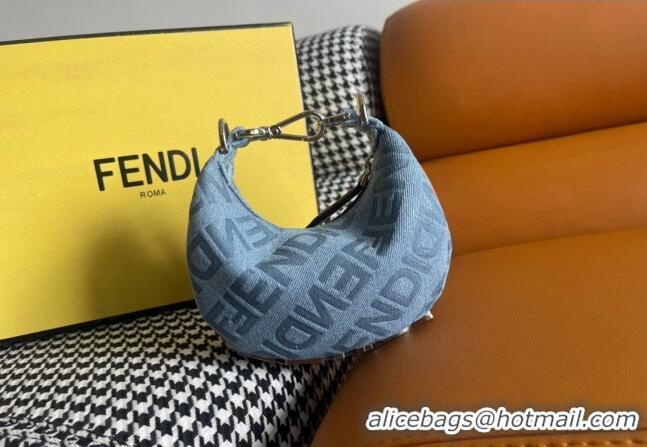 Buy Cheap Fendi Nano Fendigraphy Hobo Bag Charm in F8100 Light Blue Denim 2023