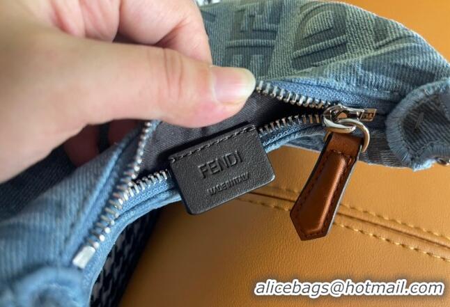 Buy Cheap Fendi Nano Fendigraphy Hobo Bag Charm in F8100 Light Blue Denim 2023