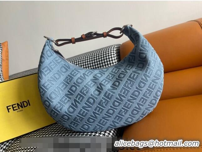 Buy Discount Fendi Medium Fendigraphy Hobo Bag Charm in F8101 Light Blue Denim 2023