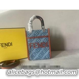 Grade Design Fendi Mini Sunshine Shopper Tote Bag Charm in Denim F8102 Light Blue 2023