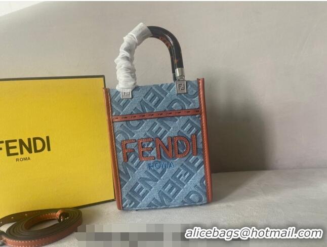 Grade Design Fendi Mini Sunshine Shopper Tote Bag Charm in Denim F8102 Light Blue 2023