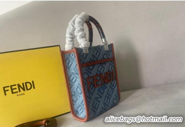 Grade Design Fendi Mini Sunshine Shopper Tote Bag Charm in Denim F8102 Light Blue 2023