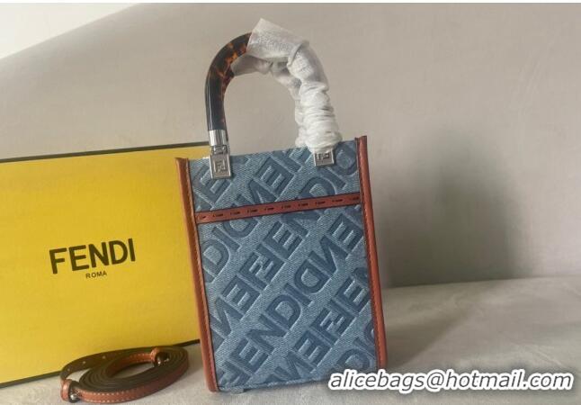 Grade Design Fendi Mini Sunshine Shopper Tote Bag Charm in Denim F8102 Light Blue 2023