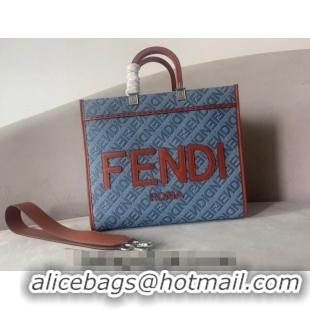 Cheapest Fendi Sunshine Medium Tote Bag Charm in Denim F8103 Light Blue 2023