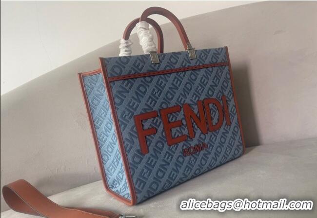 Cheapest Fendi Sunshine Medium Tote Bag Charm in Denim F8103 Light Blue 2023