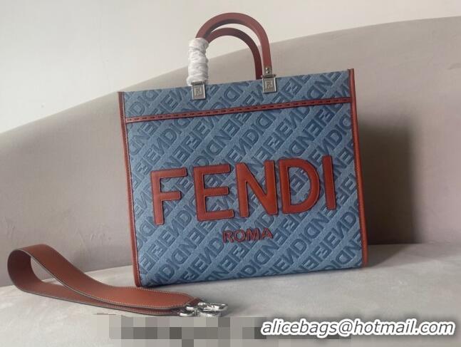 Cheapest Fendi Sunshine Medium Tote Bag Charm in Denim F8103 Light Blue 2023