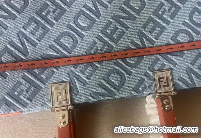 Cheapest Fendi Sunshine Medium Tote Bag Charm in Denim F8103 Light Blue 2023