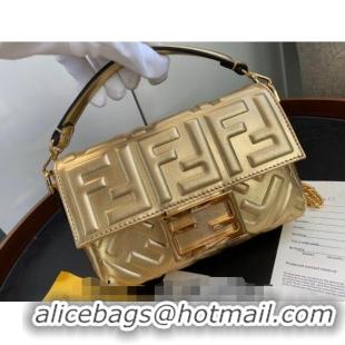 Promotional Fendi Baguette Mini Bag in FF Metallic Leather F1228 Gold 2023